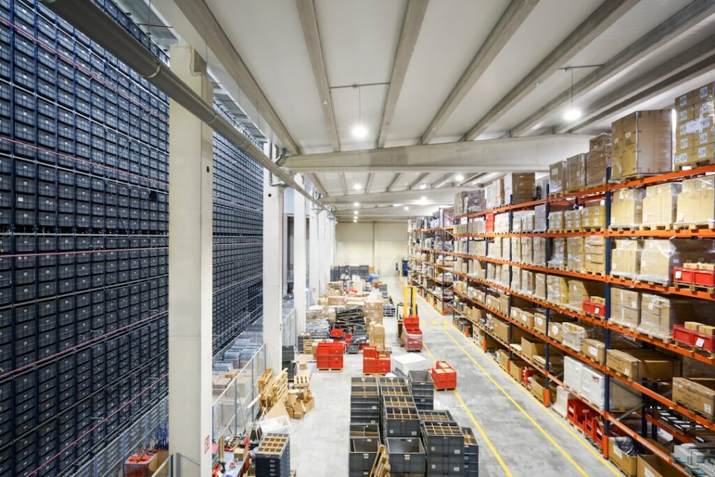 Healthcare supply warehouse with medical boxes